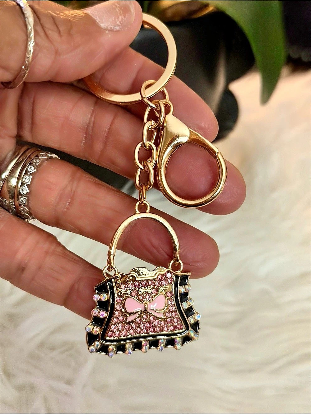 Pink & Gold Handbag Keychain Charm